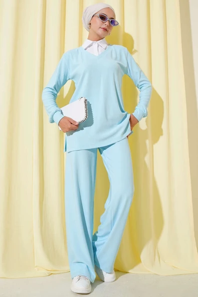Gömlek Yaka Fitilli Salaş İkili Takım Buz Mavisi ürün görseli