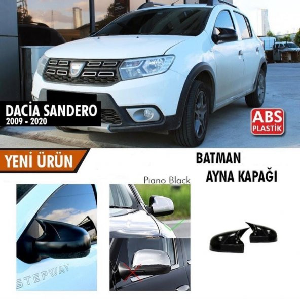 Dacia Sandero Yarasa Ayna Kapağı ABS Plastik Batman Piano Black Batman ayna Kapağı 2009-2020 Modeller için