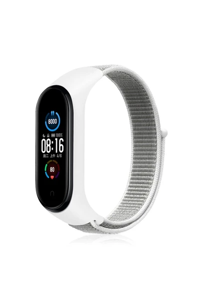 Xiaomi Mi Band 4 Hasırlı Cırtcırtlı Kordon - Beyaz - 1