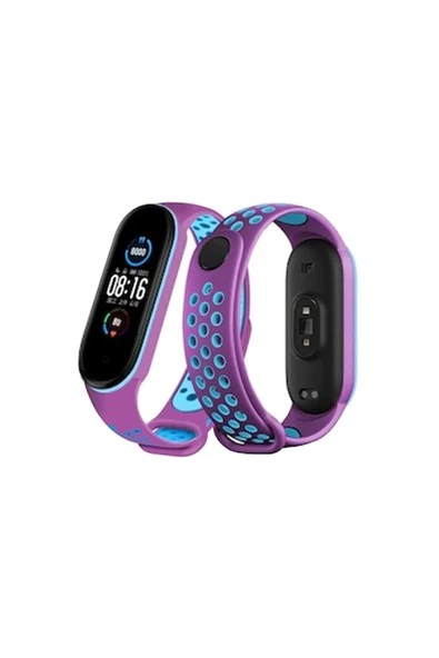 Xiaomi Mi Band 6 Spor Delikli Kordon - Mor-Mavi - 1