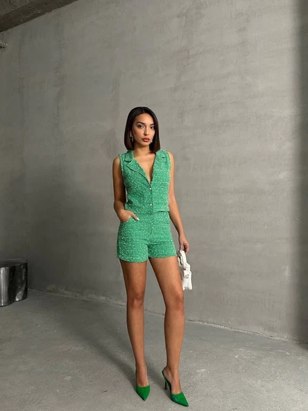 Yelekli şort takım Yeşil - Resim 4