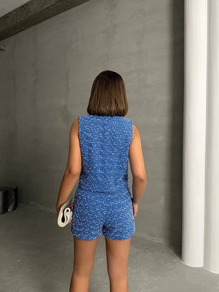 Yelekli şort takım saks - Resim 5