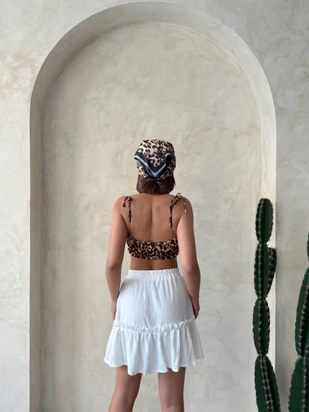 Çingene keten etek beyaz s24808 - Resim 2