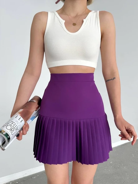 Altı pliseli mini etek Mor s24705 ürün görseli