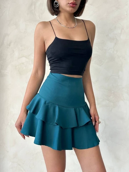 Vnlu fırfırlı etek yeşil s24681 - Resim 2