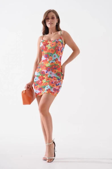 Kadın ince askılı desenli elbise s8105 ürün görseli