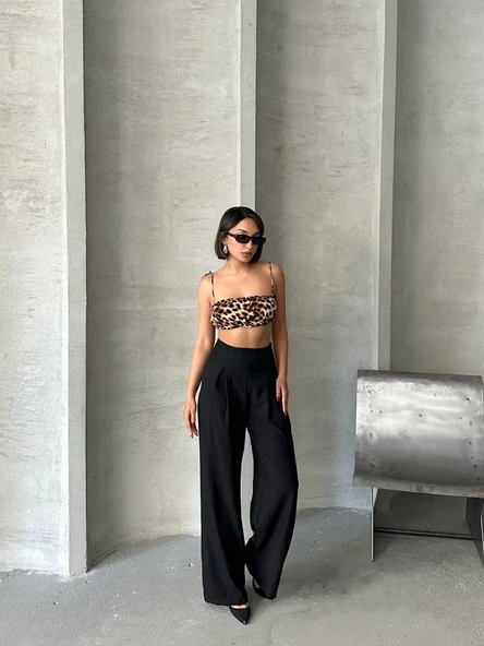 Pileli keten pantolon s255046 - Resim 5