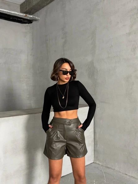 İki düğmeli pileli şort - Resim 2