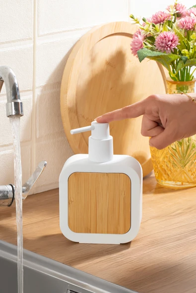 Porsima 3148 Banyo ve Mutfak Sıvı Sabunluk 400ML Beyaz-Ahşap - 2