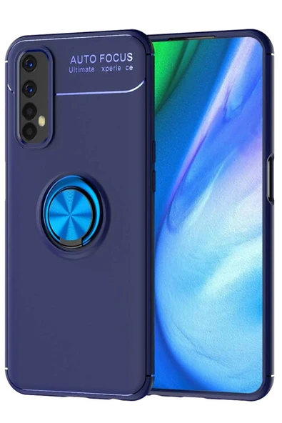 Realme 7 Kılıf Range Yüzüklü Silikon - Mavi - 1