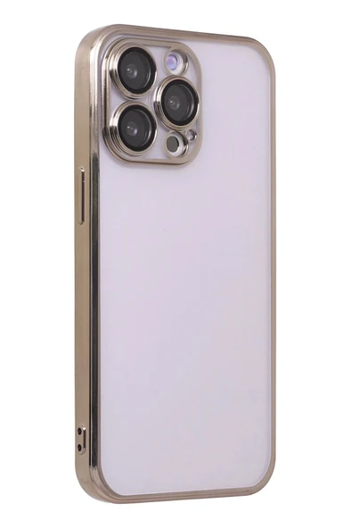 iPhone 14 Pro Kılıf Lensli Silikon - Gold - 3
