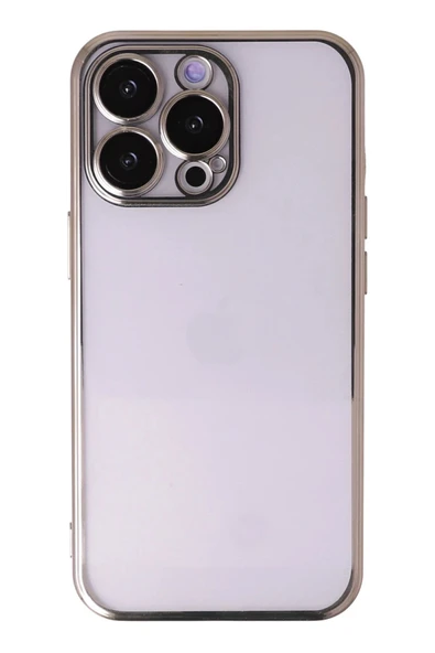 iPhone 14 Pro Kılıf Lensli Silikon - Gold - 1
