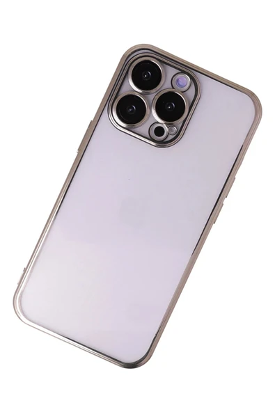 iPhone 14 Pro Kılıf Lensli Silikon - Gold - 2