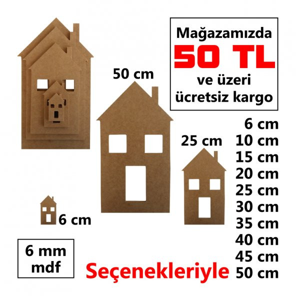 Ahşap mini evler süs obje dekor 6 mm duvar pano kapı süsü - 1