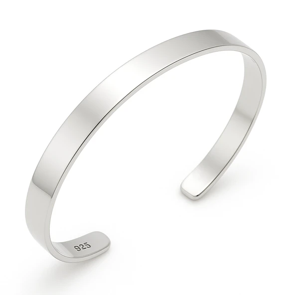 Gümüş Düz Erkek Kelepçe Bilezik