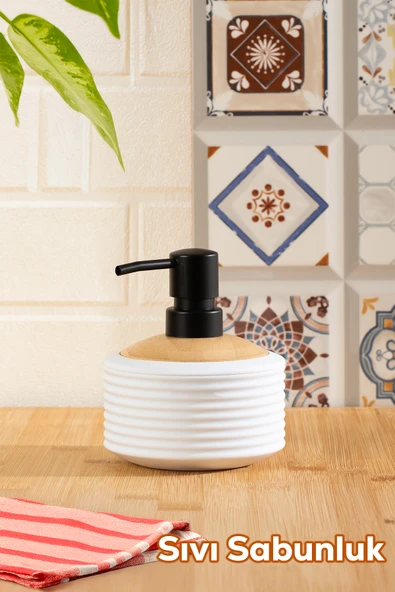 Porsima 3125 Banyo ve Mutfak Sıvı Sabunluk 350ML Beyaz-Ahşap