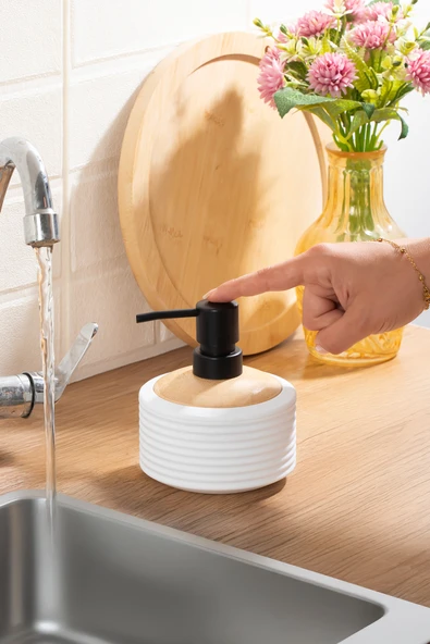 Porsima 3125 Banyo ve Mutfak Sıvı Sabunluk 350ML Beyaz-Ahşap - 2