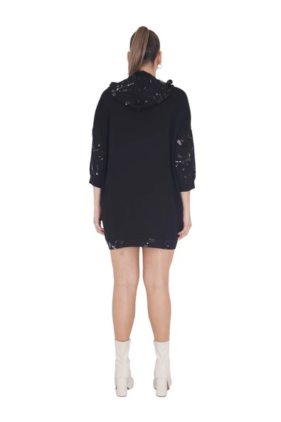 Kadın Büyük Beden Kapüşonlu Çiçek Motifli Uzun Kollu Tunik - 3