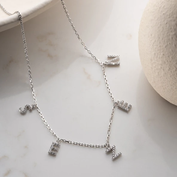 Vaoov 925 Ayar Gümüş Taşlı Harfli İsim Kolye - Resim 2