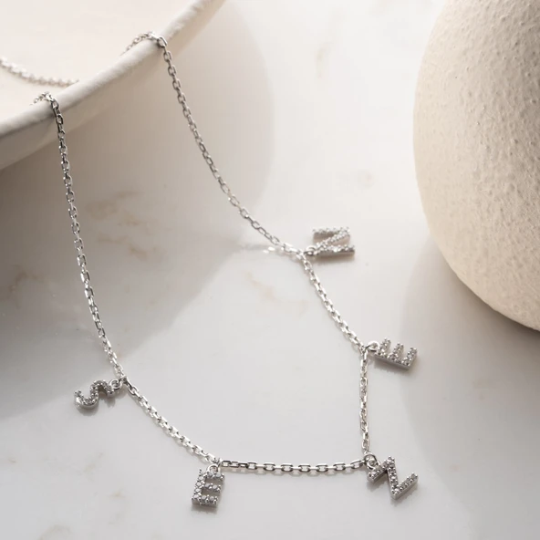 Vaoov 925 Ayar Gümüş Taşlı Harfli İsim Kolye - Resim 5