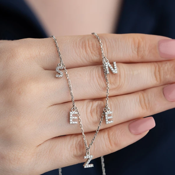 Vaoov 925 Ayar Gümüş Taşlı Harfli İsim Kolye - Resim 3