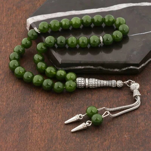 Supertrend ​doğaltaş Metal Püsküllü Yeşil Yeşim Taşı Tesbih - Resim 2