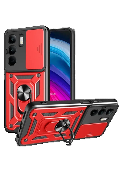 Realme C75 4G Kılıf Pars Lens Yüzüklü Silikon - Kırmızı - 1