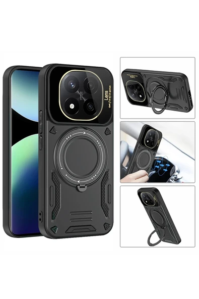 Xiaomi Redmi Note 14 4G Kılıf Joy Lens Standlı Kapak - Koyu Yeşil - 3
