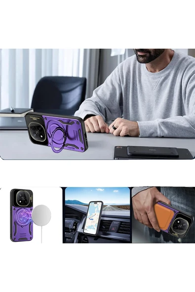 Xiaomi Redmi Note 14 4G Kılıf Joy Lens Standlı Kapak - Koyu Yeşil - 2