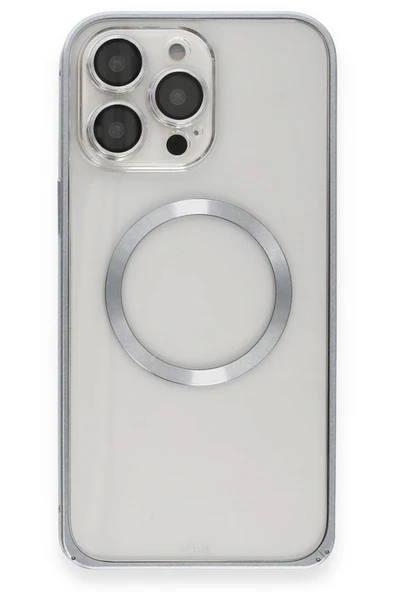 iPhone 15 Pro Max Kılıf Metal Bumper Magneticsafe Kapak - Gri - 2