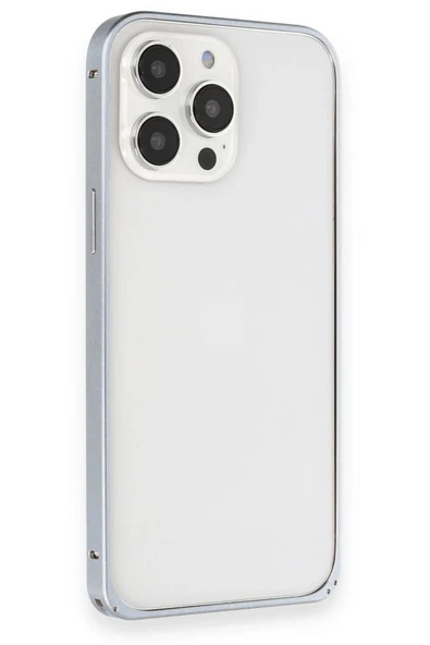 iPhone 15 Pro Max Kılıf Metal Bumper Magneticsafe Kapak - Gri - 3
