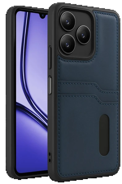 Realme Note 50 4G Kılıf Sara Kartvizitli Deri Kılıf - Lacivert - 1