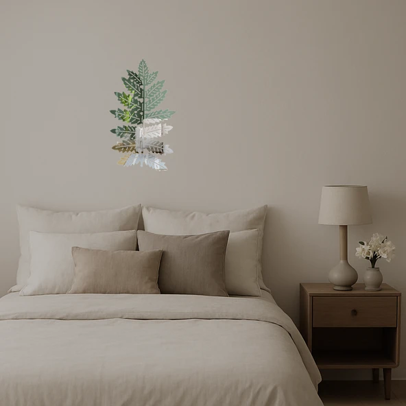 Minimalist Yaprak Tasarımlı  İç Mekan Aynalı Tablo - 3