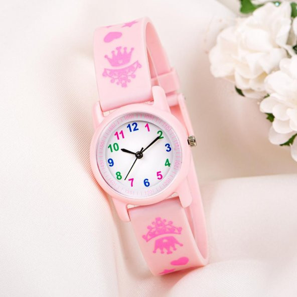 Çocuk Kol Saati Silikon Kordon Kız Çocuk Prenses Tacı Analog 6-13 Yaş ST-304016 - 3