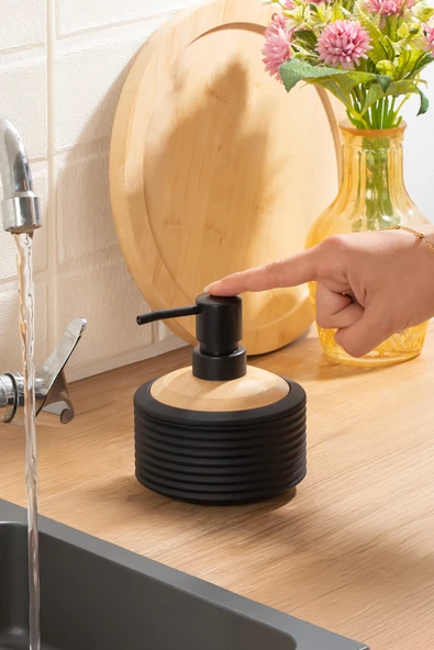 Porsima 3152 Banyo ve Mutfak Sıvı Sabunluk 350ML Siyah-Ahşap - 2