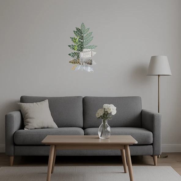 Minimalist Yaprak Tasarımlı  İç Mekan Aynalı Tablo - 5