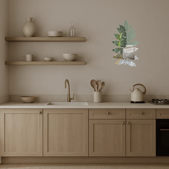 Minimalist Yaprak Tasarımlı  İç Mekan Aynalı Tablo - 2