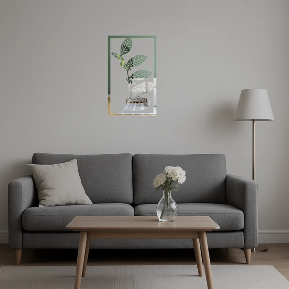 Minimalist Yaprak Desenli Dekoratif Aynalı Tablo - 4