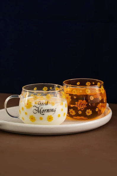 Porsima 2089 Borosilikat Isıya Ateşe Dayanıklı Cam Kulplu Çay Bardağı Kahve Bardak Kupa Sarı 400 ml - Resim 2