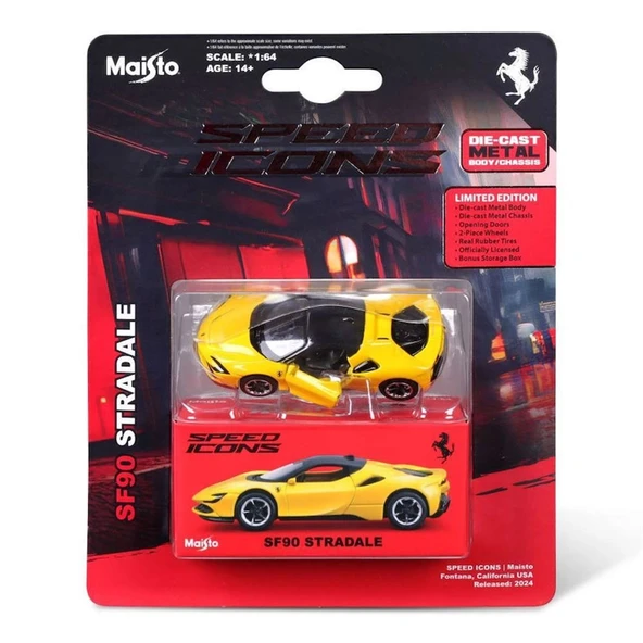 Maisto 1:64 Speed Icons - Ferrari SF90 Stradale Sarı - Resim 4
