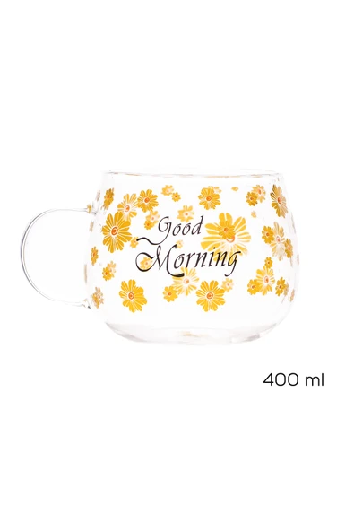 Porsima 2089 Borosilikat Isıya Ateşe Dayanıklı Cam Kulplu Çay Bardağı Kahve Bardak Kupa Sarı 400 ml - Resim 3