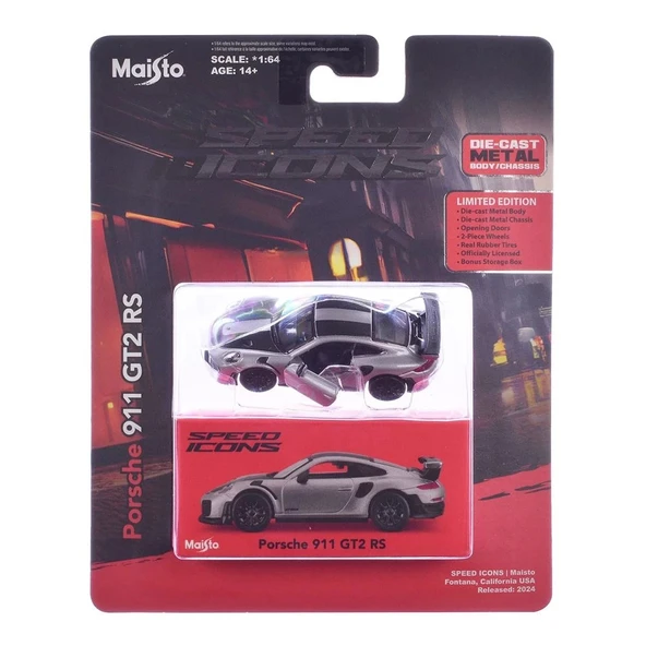 Maisto 1:64 Speed Icons - Porsche 911 GT2 RS Metalik Gri - Resim 2