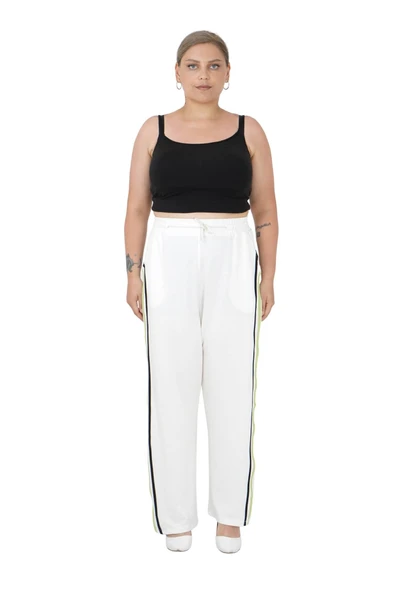 Kadın Büyük Beden Beyaz Uzun Kollu Alt Üst İkili Takım - Resim 4