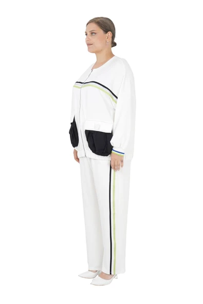 Kadın Büyük Beden Beyaz Uzun Kollu Alt Üst İkili Takım - Resim 8