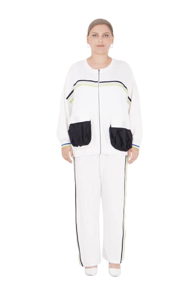 Kadın Büyük Beden Beyaz Uzun Kollu Alt Üst İkili Takım - Resim 7