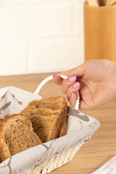 Porsima Mio-021 Hasır Görünümlü Kulplu Kare Ekmek Sepeti Beyaz 25,5cm - Resim 2