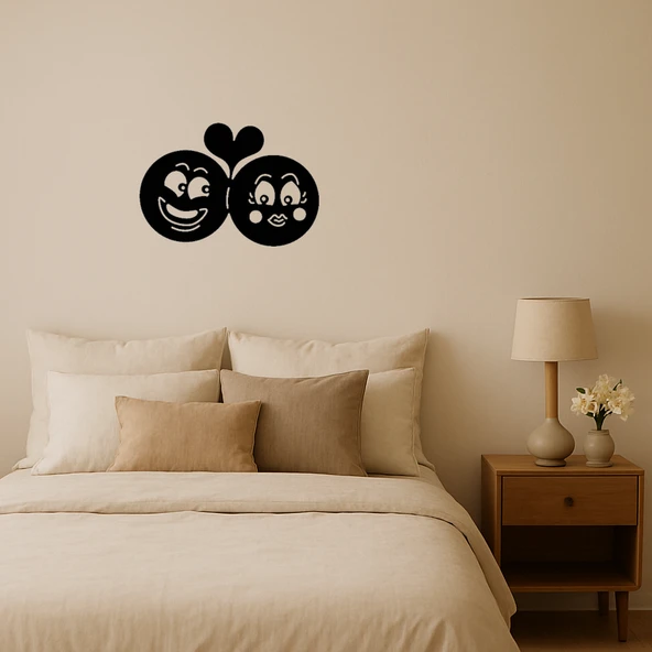 Romantik Çift Emoji MDF Dekoratif Tablo - 1