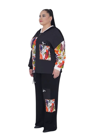 Kadın Büyük Beden Siyah Alt Üst İkili Ekstra Battal Takım - Resim 2