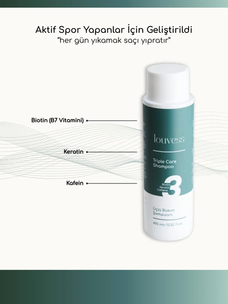 Louvess Üçlü Bakım Şampuanı ( Biotin, Keratin ve Kafein İle Güçlendirilmiş Saç Bakım Şampuanı 400 ML ) - 4