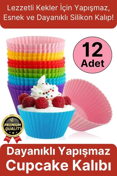 Yeni Üretim Esnek Dayanıklı Yapışmaz BPA İçermez Fırın Silikon Kek Muffin Cupcake Kalıbı 12 Adet - 1